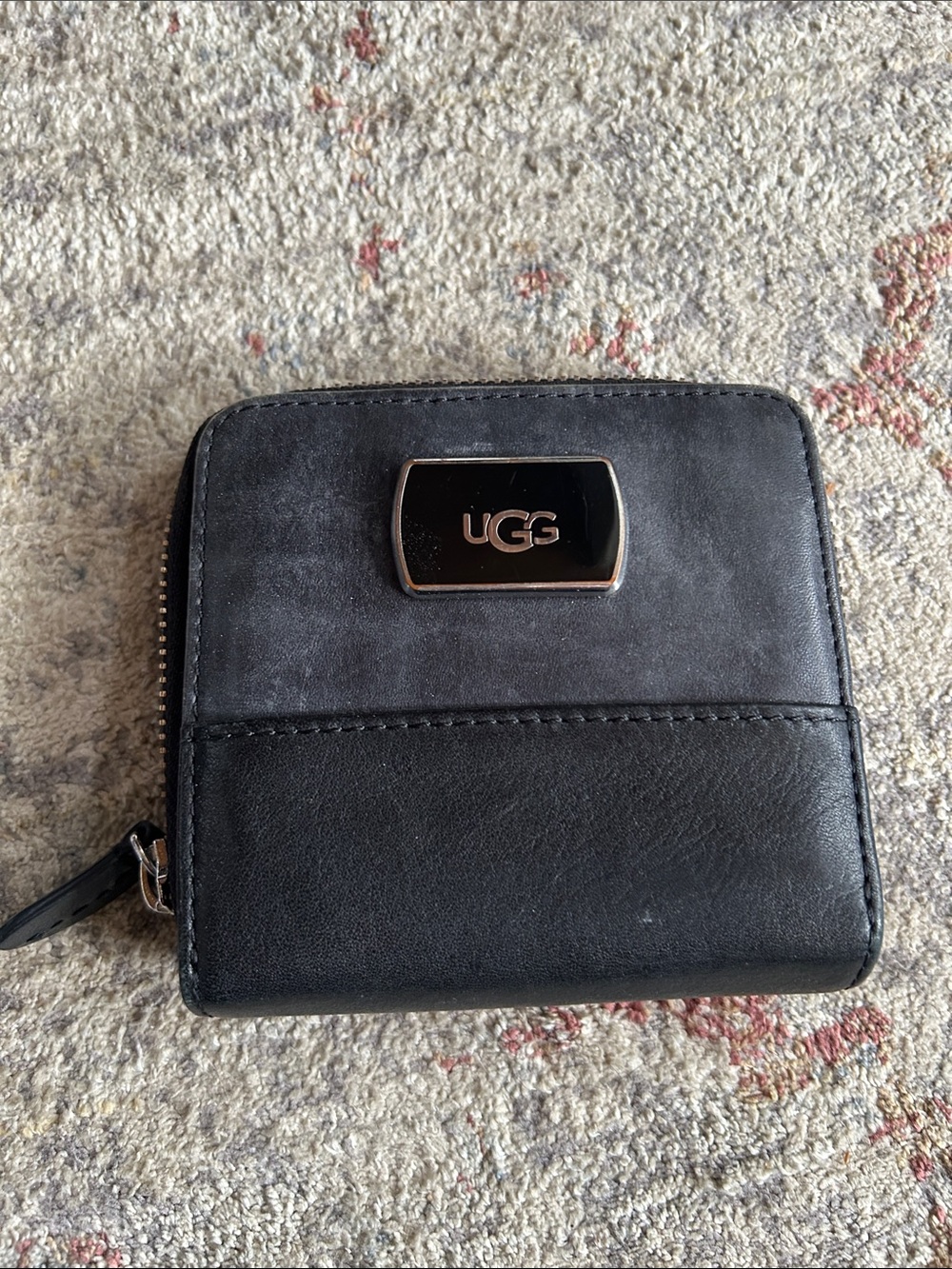 UGG Black Leather Zip-Around Compact Wallet